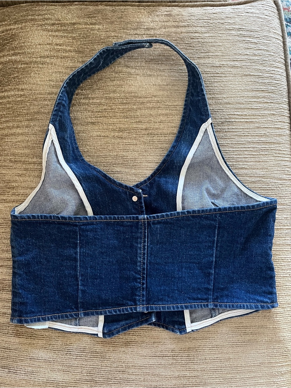 ROLLA'S Dark Blue Denim Halter Vest with Contrast Trim - Picture 2 of 4